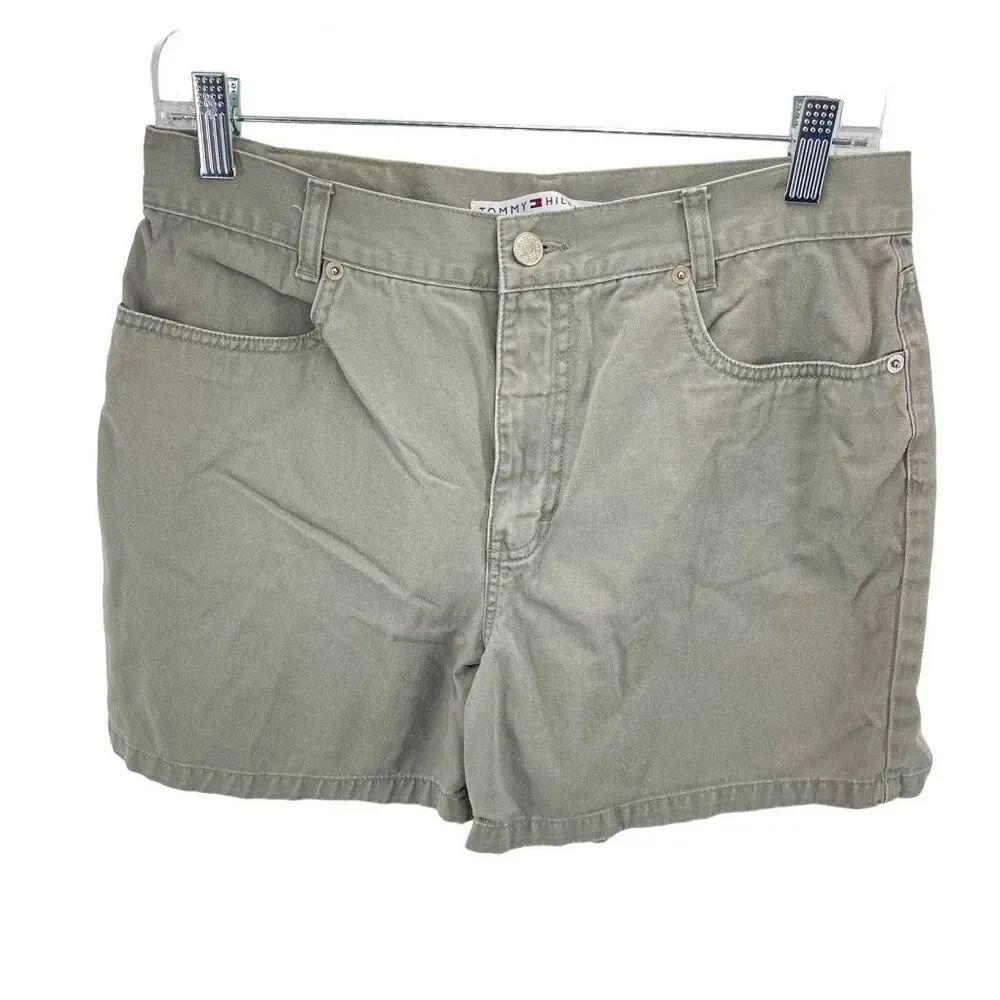 Tommy Hilfiger Womens Chino Shorts Mid Rise 100% Cotton Mid Rise olive green Siz